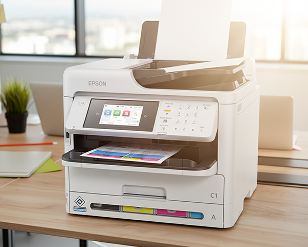 Imagem da impressora Epson C5810 com destaque para seu design compacto e moderno